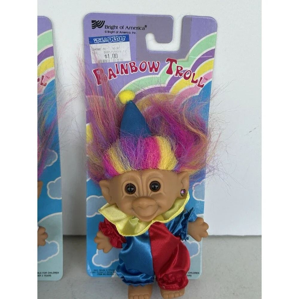 Lot of 5 Vintage 1990s Bright of America Rainbow Troll Dolls NOS Carded